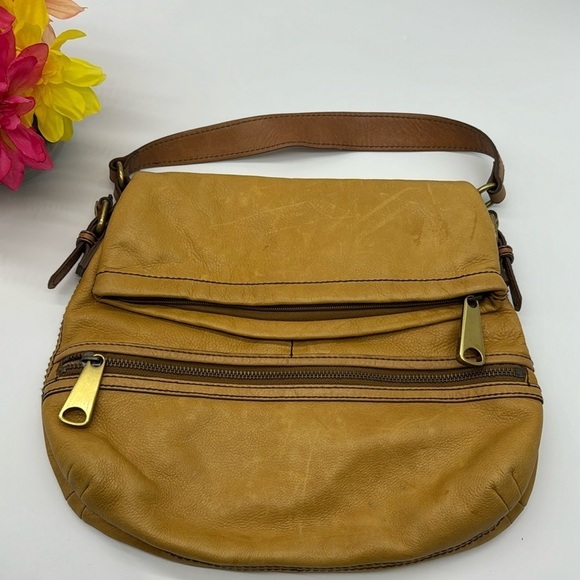 Fossil Vintage Gold Yellow Large Leather Bag FP5618 - Picture 1 of 15